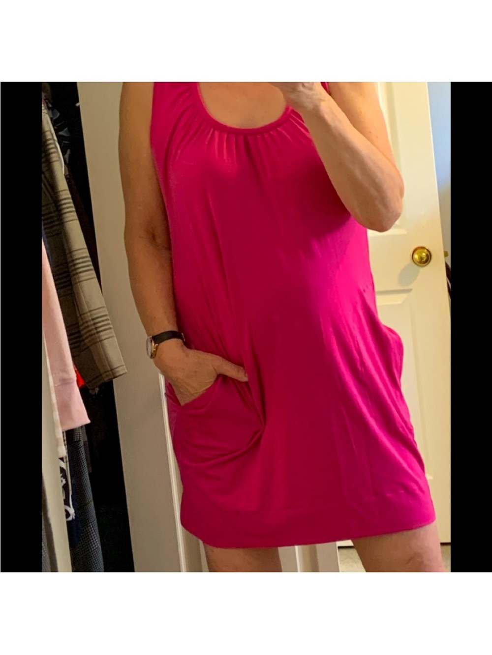 Baia quality tencel blend Pocket Shift Dress/ tunic / swim cover - Bright Pink